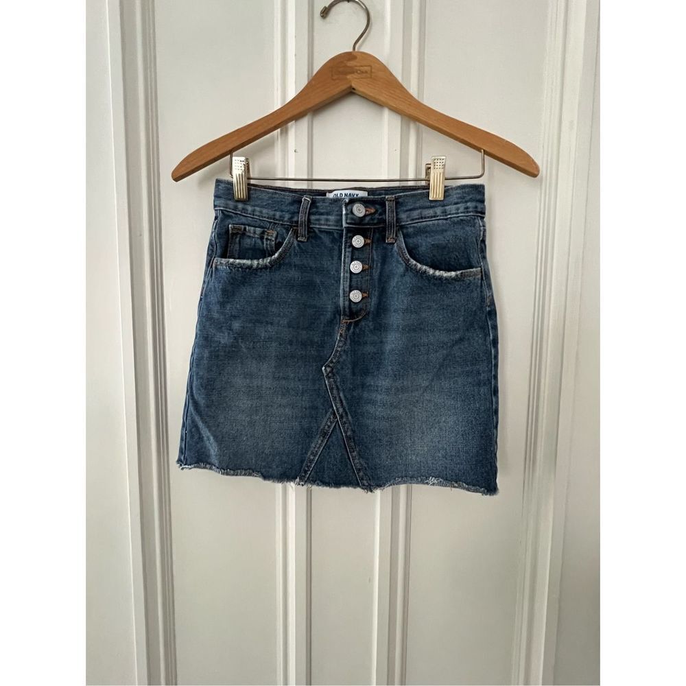 Old Navy raw hem button down denim jean skirt 14